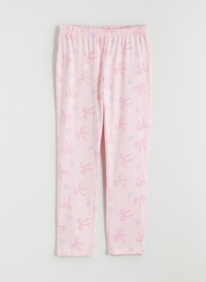 ال سي وايكيكي بيجاما بناتي بنقشة فيونكة برقبة دائرية - Image 5